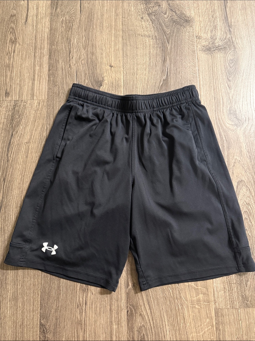 Under Armour boys youth Black Athletic Shorts with White Logo
